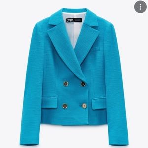 Zara Turquoise Texture Cropped Blazer Jacket